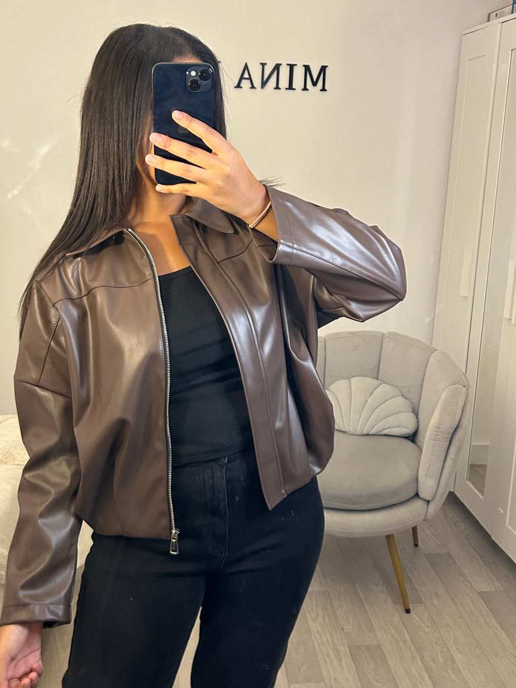 Veste en cuir marron