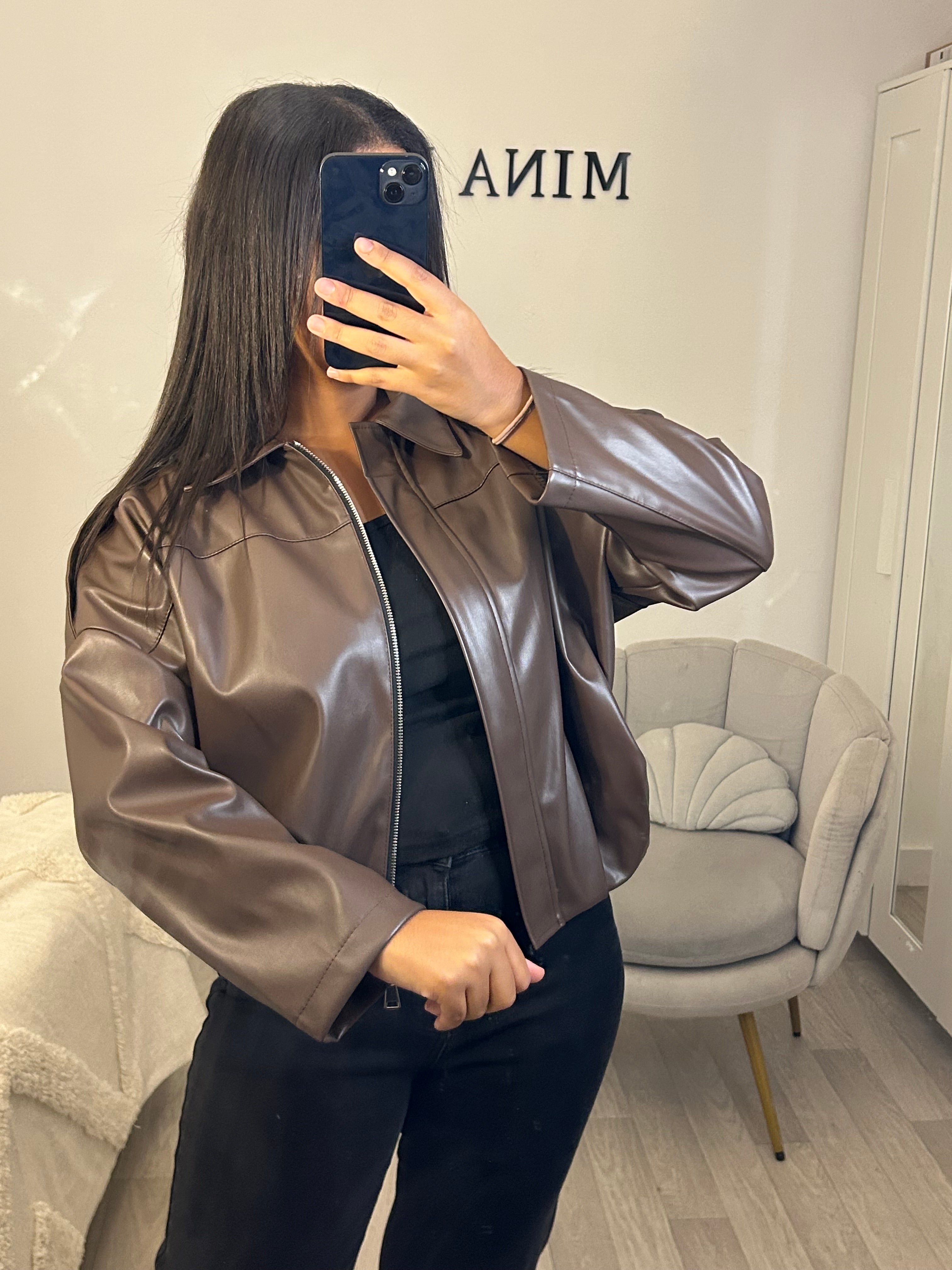 Veste en cuir marron