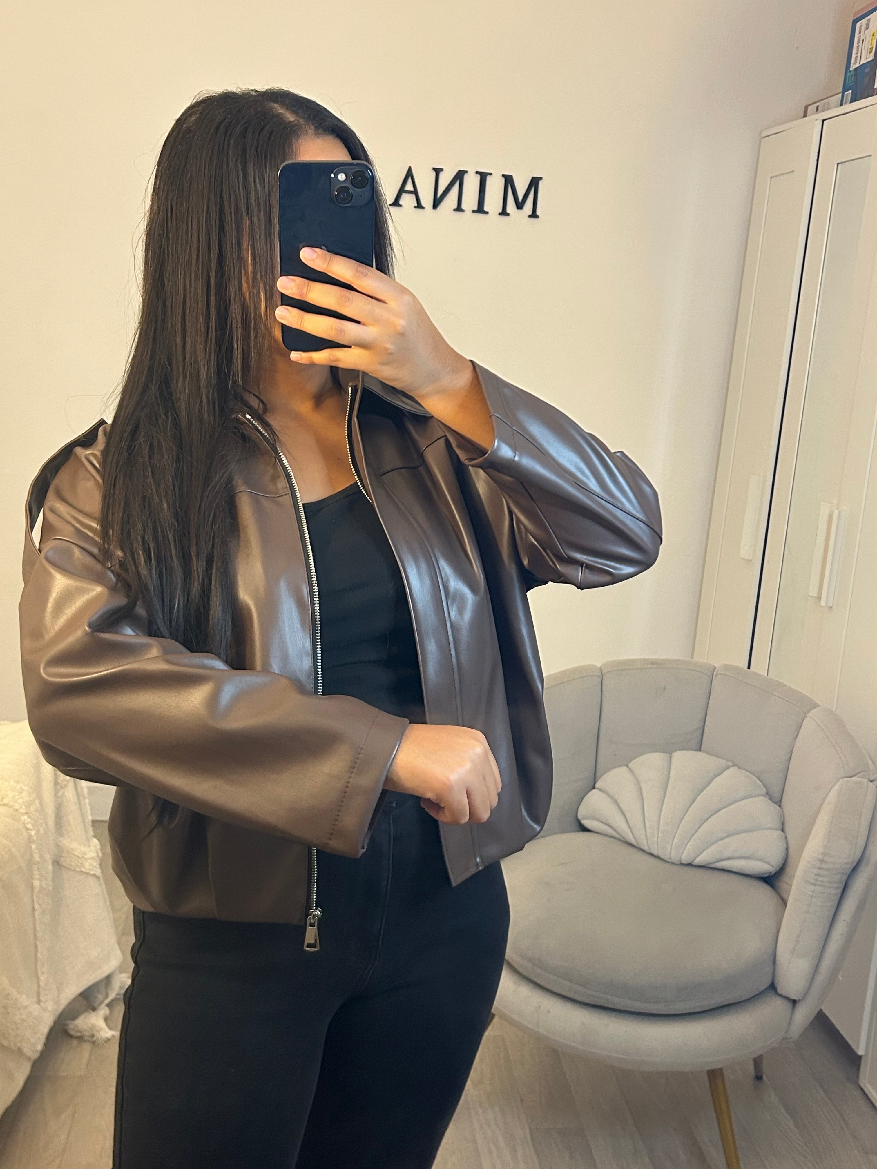 Veste en cuir marron