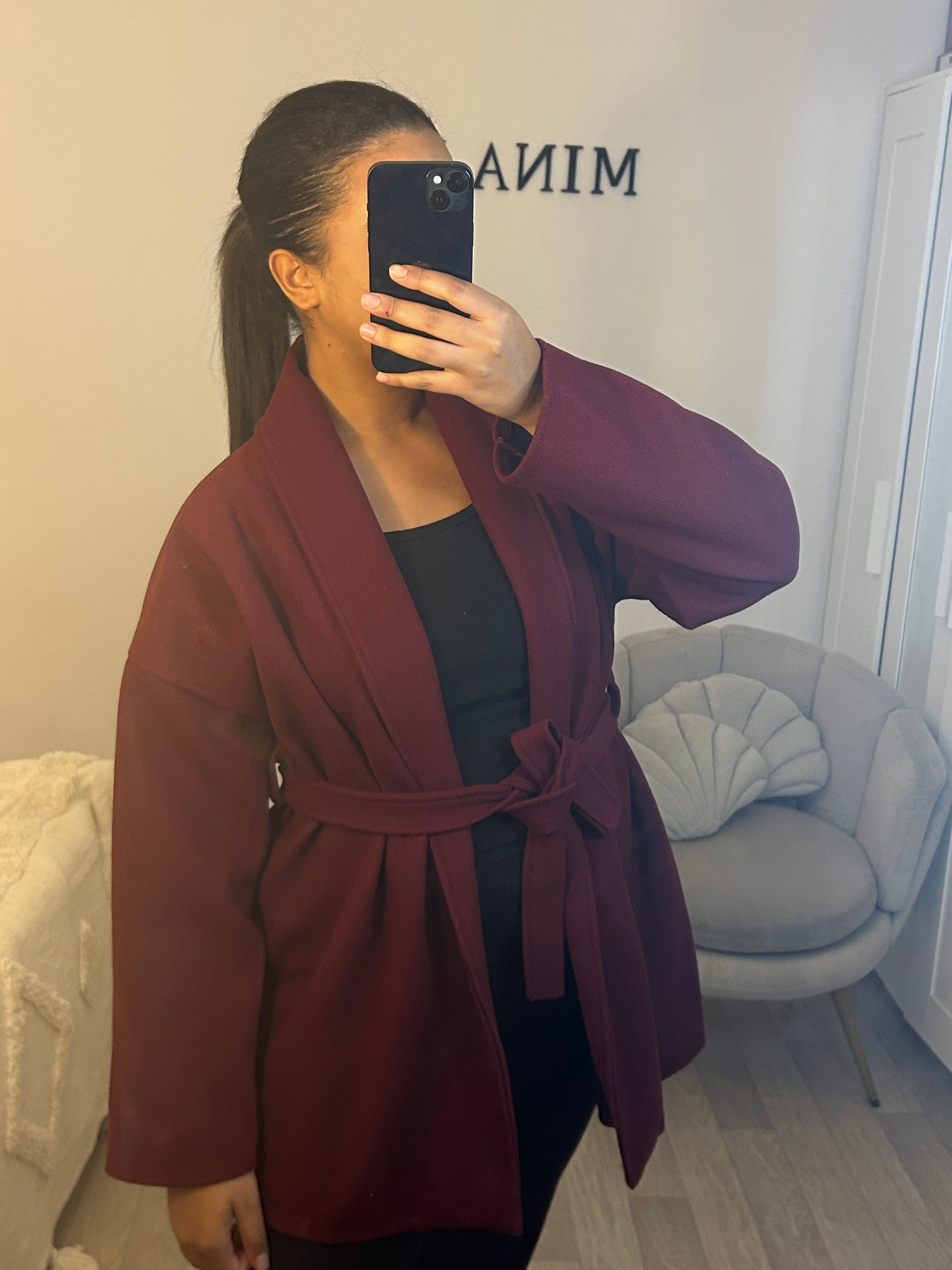 Manteau mi-long bordeau